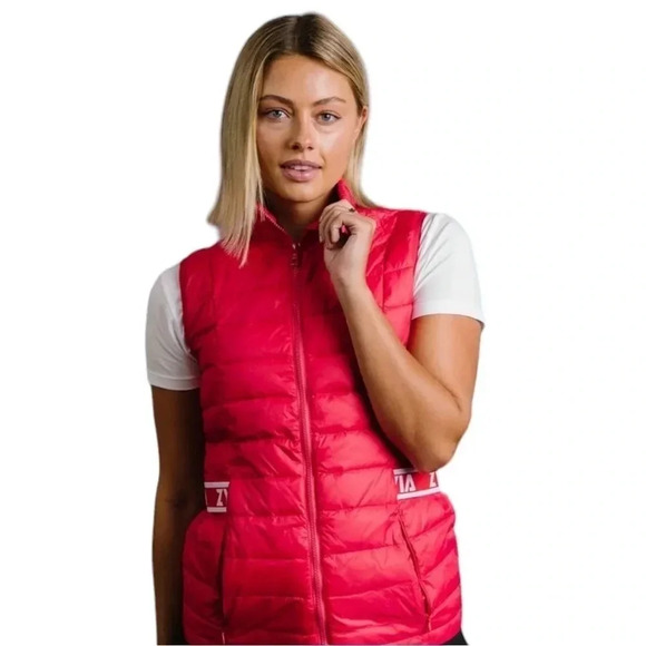 Zyia Alpine Quilted Down and Fether Red Full Zip Vest Womens size Medium - Picture 1 of 12